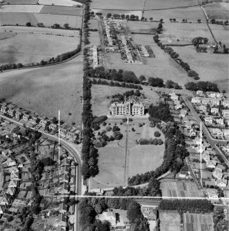 Bearsden, general view, showing Schaw Convalescent Home, Drymen Road and Bailie Drive.  Oblique aerial photograph taken facing north.  This image has been produced from a crop marked negative.