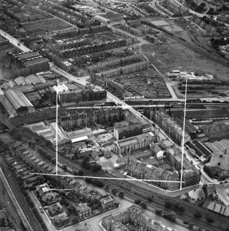 Edinburgh, general view, showing Waddie and Co. Ltd. St Stephen's Works, Slateford Road and Moat Drive.  Oblique aerial photograph taken facing west.  This image has been produced from a crop marked negative.