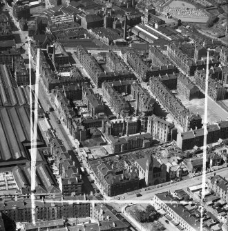 Glasgow, general view, showing Eastern District Hospital, Duke Street and Tennent's Wellpark Brewery.  Oblique aerial photograph taken facing north-west.  This image has been produced from a crop marked negative.