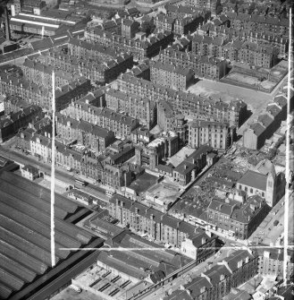 Glasgow, general view, showing Eastern District Hospital, Duke Street and Dunchattan Street.  Oblique aerial photograph taken facing north.  This image has been produced from a crop marked negative.