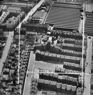 Glasgow, general view, showing Eastern District Hospital, Duke Street and Cattle Market, Bellgrove Street.  Oblique aerial photograph taken facing south.  This image has been produced from a crop marked negative.