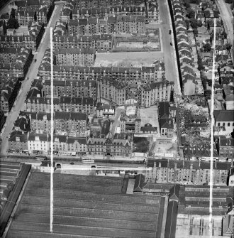 Glasgow, general view, showing Eastern District Hospital, Duke Street and Dunchattan Street.  Oblique aerial photograph taken facing north.  This image has been produced from a crop marked negative.