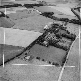 Ladysbridge Hospital, Boyndie.  Oblique aerial photograph taken facing north-east.  This image has been produced from a crop marked negative.