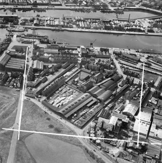 John Fleming and Co. Ltd. Timber Yard, St Clement Street and Victoria Dock, Aberdeen.  Oblique aerial photograph taken facing south-west.  This image has been produced from a crop marked negative.
