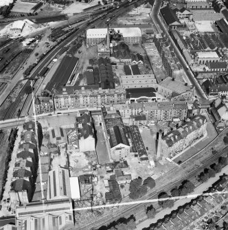 Waddie and Co. Ltd. St Stephen's Works, Slateford Road, Edinburgh.  Oblique aerial photograph taken facing north.  This image has been produced from a crop marked negative.