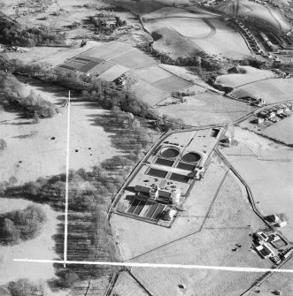 Cochno Filters, Cochno Road, Cochno.  Oblique aerial photograph taken facing east.  This image has been produced from a crop marked negative.