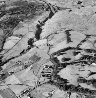 Cochno Filters, Cochno Road and Loch Humphrey Burn, Cochno.  Oblique aerial photograph taken facing north-west.
