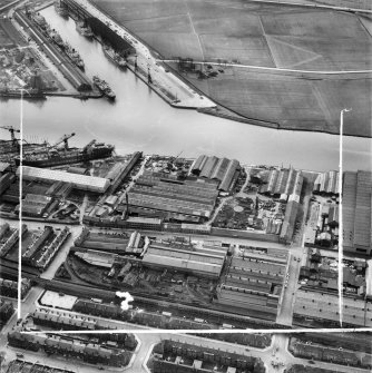 Mechans Ltd. Scotstoun Ironworks and Clyde Structural Iron Co. Clydeside Ironworks, South Street, Glasgow.  Oblique aerial photograph taken facing south.  This image has been produced from a crop marked negative.