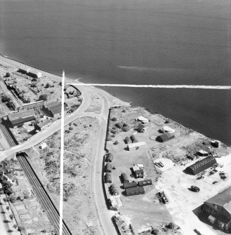 Former Seaplane Base, Stannergate Road, Dundee.  Oblique aerial photograph taken facing east.  This image has been produced from a crop marked negative.