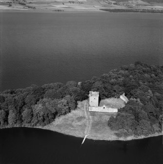 Lochleven Castle, Loch Leven.  Oblique aerial photograph taken facing east.