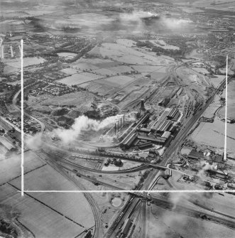 Stewarts and Lloyds Ltd. Clydesdale Steel and Tube Works, Clydesdale Street and Colville Park Golf Course, Clydesdale.  Oblique aerial photograph taken facing south.  This image has been produced from a crop marked negative.