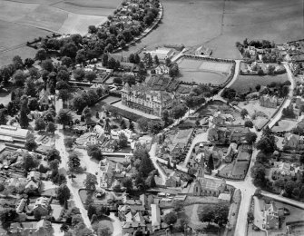 Strathpeffer, general view, showing Highland Hotel and Strathpeffer Free Church.  Oblique aerial photograph taken facing south-west.