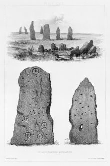 Cup and ring marked standing stones 'at Lochgilphead'. 
From J Stuart, The Sculptured Stones of Scotland, vol. ii, plate cxix.