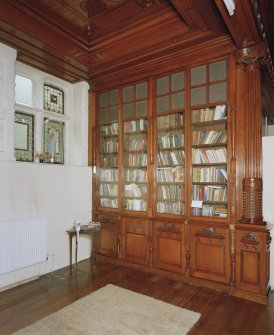 Interior, detail of library bookcases