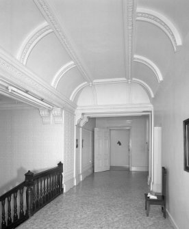 Interior, view of second floor vaulted corridor