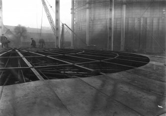 General view showing partially plated roof of North West gas holder