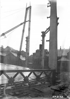 General view of dismantling of redundant column of Number 4 gas holder, Meadow Flat Gasholder Station, Holyrood Road, Edinburgh.