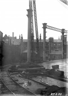 General view of dismantling of old columns of Number 4 gas holder,  Meadow Flat Gasholder Station, Holyrood Road, Edinburgh.