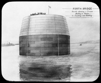 Insc. 'Forth Bridge. Sketch showing a Caisson floating in Position for Loading and Sinking.'
Insc. '5. Floating Caisson. The Forth Bridge. G.W.W.'
Lantern slide.
