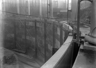 General view of guide carriage fitted to grip of outer lift of Number 4 tank, Meadowflats Gasholder Station, Holyrood Road, Edinburgh.