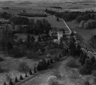 Drum Castle, Drumoak.  Oblique aerial photograph taken facing west.  This image has been produced from a print.