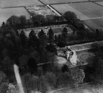 Kingswells House and Walled Garden, Aberdeen.  Oblique aerial photograph taken facing north.  This image has been produced from a print.