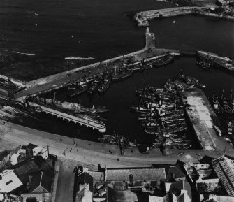 Port Henry Harbour, Peterhead.  Oblique aerial photograph taken facing east.  This image has been produced from a print.