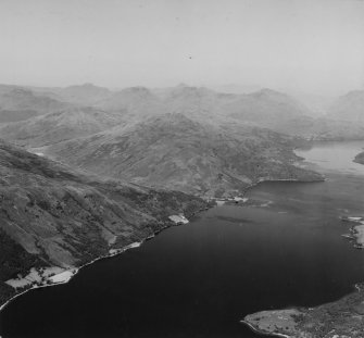 Loch Lomond, general view, showing Inverbeg and Stob Gobhlach.  Oblique aerial photograph taken facing north-west.  This image has been produced from a print.