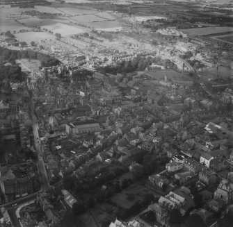 Dunfermline, general view, showing Canmore Street and Winterthur Silk Ltd. Canmore Works, Bruce Street.  Oblique aerial photograph taken facing north-west.  This image has been produced from a print.