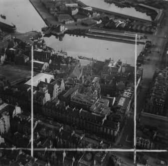 Aberdeen, general view, showing Shiprow and Upper Dock.  Oblique aerial photograph taken facing south-east.  This image has been produced from a crop marked print.