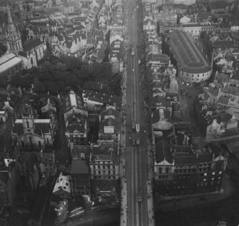 Aberdeen, general view, showing Union Street and Aberdeen Market.  Oblique aerial photograph taken facing east.  This image has been produced from a print.