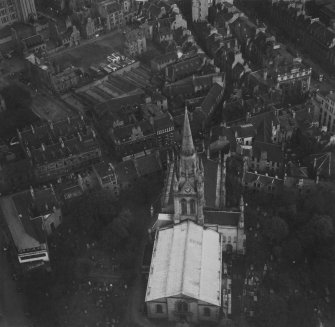 Kirk of St Nicholas, Union Street, Aberdeen.  Oblique aerial photograph taken facing east.  This image has been produced from a print.