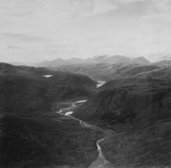 Creag a Ghlastail and Carn an Alltain Riabhaich, Strathconon Forest.  Oblique aerial photograph taken facing west.  This image has been produced from a print.