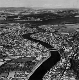 Inverness, general view, showing Castle Hill and Ness Viaduct.  Oblique aerial photograph taken facing north.  This image has been produced from a print.