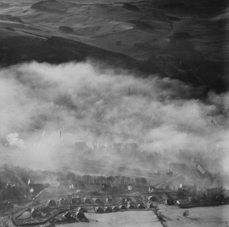 Galashiels, general view, showing Church of Our Lady and St Andrew, Market Street and Melrose Road.  Oblique aerial photograph taken facing south-west.  This image has been produced from a print.