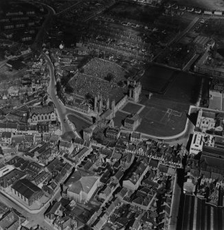 Arbroath, general view, showing Arbroath Abbey and High Street.  Oblique aerial photograph taken facing north-east.  This image has been produced from a print.