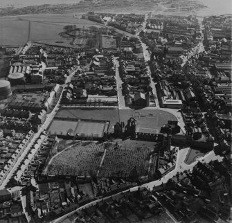 Arbroath, general view, showing Arbroath Abbey and Boulzie Hill.  Oblique aerial photograph taken facing south.  This image has been produced from a print.