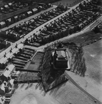 Water Tower, Keptie Hill and Addison Place, Arbroath.  Oblique aerial photograph taken facing south.  This image has been produced from a print.