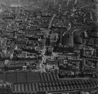 Glasgow, general view, showing St Enoch Station and College Goods Station.  Oblique aerial photograph taken facing east.  This image has been produced from a print.