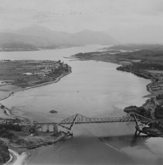 Connel Bridge and Loch Etive.  Oblique aerial photograph taken facing east.  This image has been produced from a print.