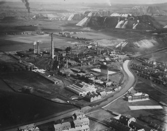 Oil Works, Broxburn. Oblique aerial photograph taken facing north-east.  This image has been produced from a print.