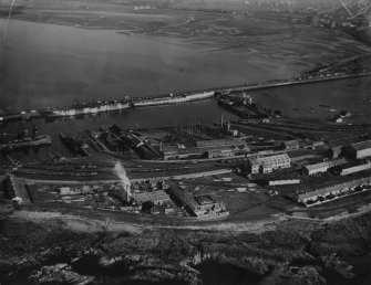 Troon Harbour and North Sands.  Oblique aerial photograph taken facing east.  This image has been produced from a print.