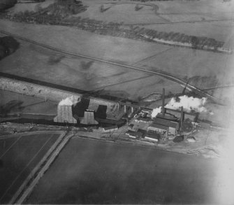 Bonnybridge Power Station, Bogton.  Oblique aerial photograph taken facing north.  This image has been produced from a print.