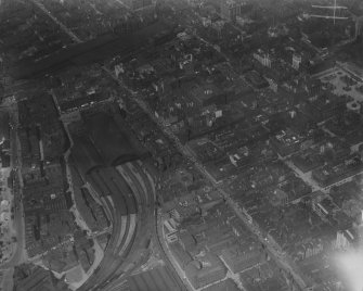 Glasgow, general view, showing St Enoch Station and Argyle Street, Glasgow.  Oblique aerial photograph taken facing north-west.  This image has been produced from a marked print.