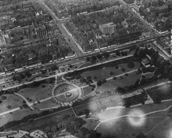 West Princes Street Gardens and Frederick Street, Edinburgh.  Oblique aerial photograph taken facing north.  This image has been produced from a print.