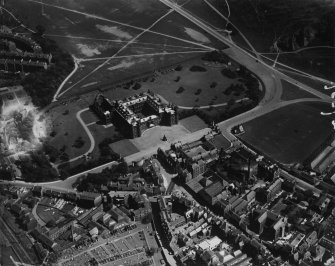 Palace of Holyroodhouse, Edinburgh.  Oblique aerial photograph taken facing east.  This image has been produced from a print.
