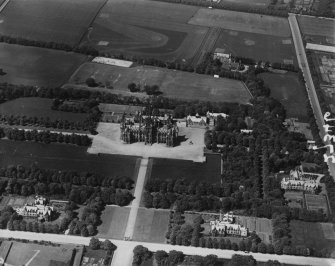 Fettes College, Carrington Road, Edinburgh.  Oblique aerial photograph taken facing north.  This image has been produced from a marked print.