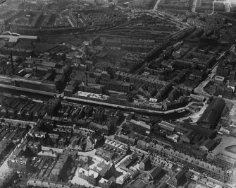 Edinburgh, general view, showing Fountain Brewery, Dundee Street and Grove Street.  Oblique aerial photograph taken facing north-west.  This image has been produced from a marked print.