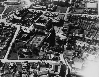 Kirkcaldy, general view, showing St Brycedale Church of Scotland and Kirkcaldy High School, St Brycedale Avenue.  Oblique aerial photograph taken facing north-west.  This image has been produced from a print.