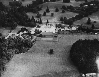 Blair Castle, Blair Atholl.  Oblique aerial photograph taken facing north-east.  This image has been produced from a print.